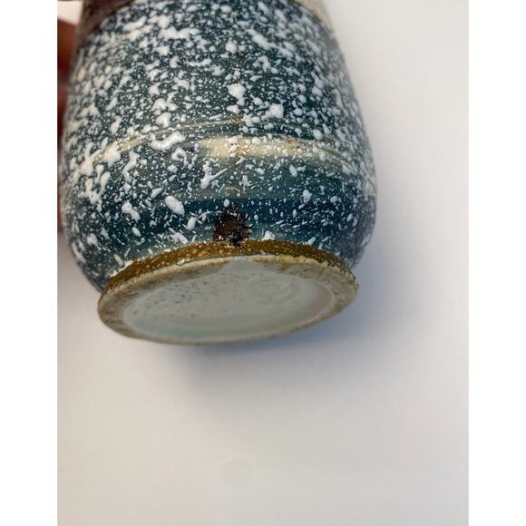 MCM Vintage Lava Speckled Glaze Textured Vase Pineapples Ceramic Blue White 7" - Picture 4 of 10